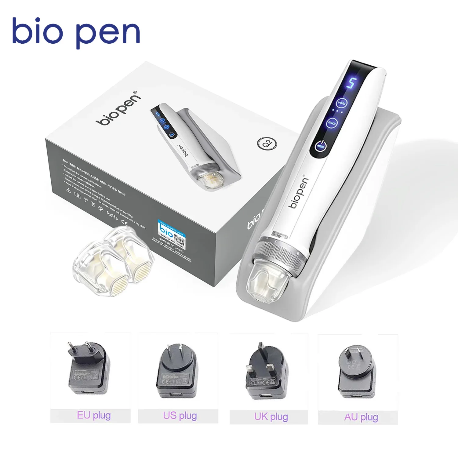 Bio Pen Q2 Auténtico, Dermapen EMS con 2 Agujas de Regalo, Sistema de Rejuvenecimiento de la Piel, Longitud de la Aguja ≤0.25mm