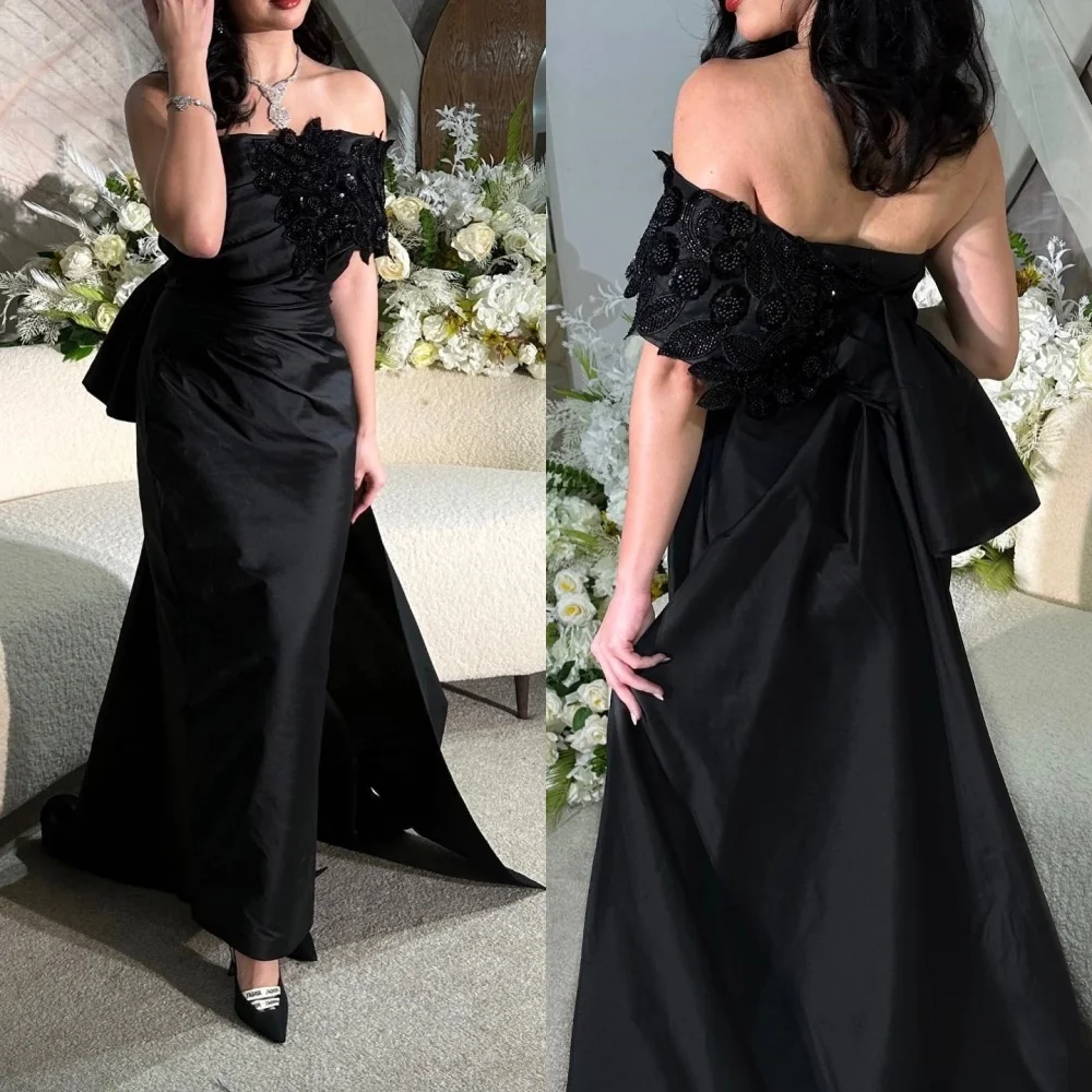 Customized High Quality  Prom Satin Beading Homecoming A-line Off-the-shoulder Bespoke Occasion Gown Long Dresses