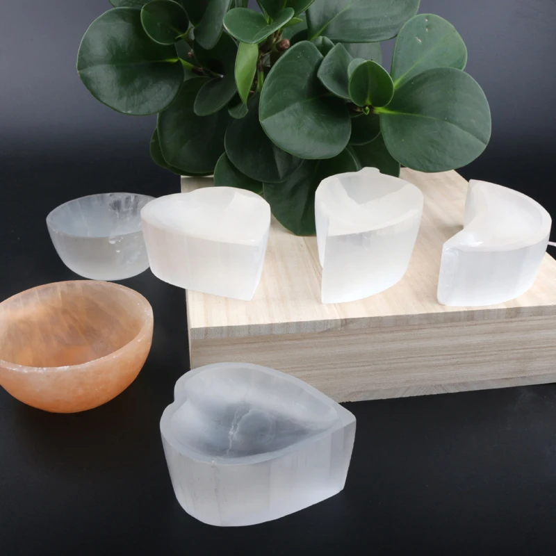 Hot sale Crystal crafts Natural Polishing lucency healing selenite crystal Ashtray Bowl for fengshui deco