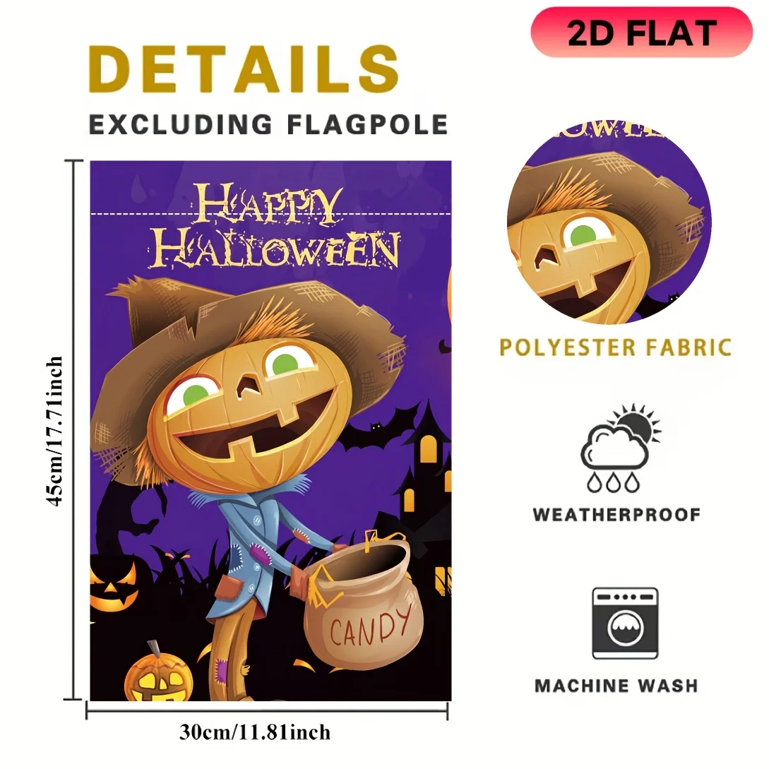 2D Flat Garden Flag 1 Piece, Sugar Scarecrow Halloween Flag, Halloween Celebration Flag, Durable Polyester Material, Very Suitable for Garden, Lawn, Courtyard, Home, Outdoor, Beach Decoration Flags, Halloween Celebration Decoration Flags
