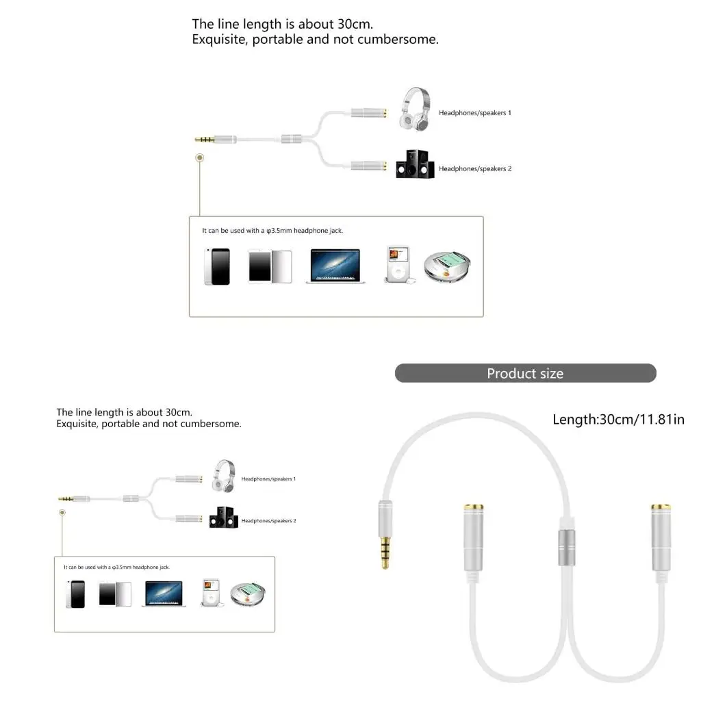  Sound Splitter Cable with Inlines Control Double 3.5mm Jacks Double Headphone  Adapter for Multiple Device Connection