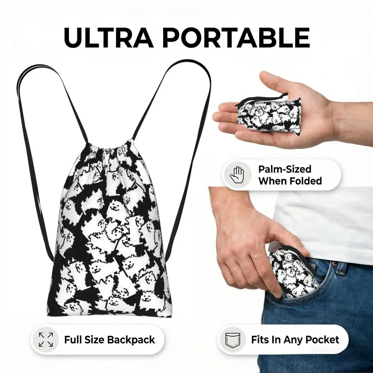 Undertale Annoying Dog Video Game Cute Drawstring Backpack hiking cycling Bag Lightweight Storage Drawstring Bag for Men Women