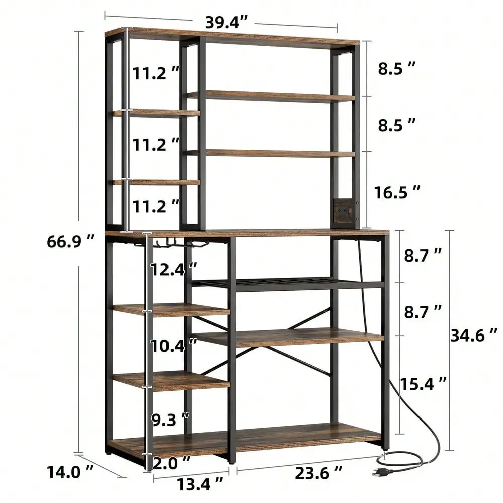 Scaffale da cucina a 9 livelli con presa di corrente, supporto per microonde, stazione per bar da caffè