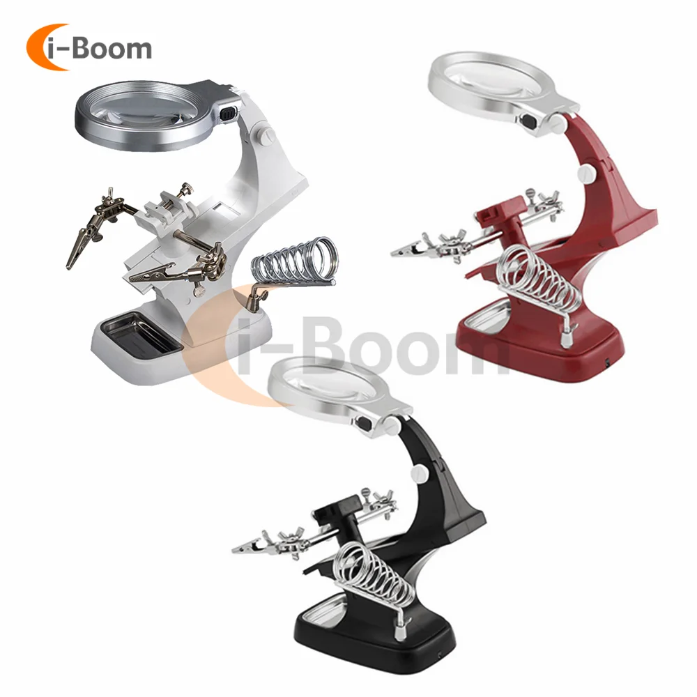 3X/4.5X Soldering Iron Magnifying Glass Third Hand Welding Magnifier Alligator Clip Holder Standing Style Repair Mgnifying Tool