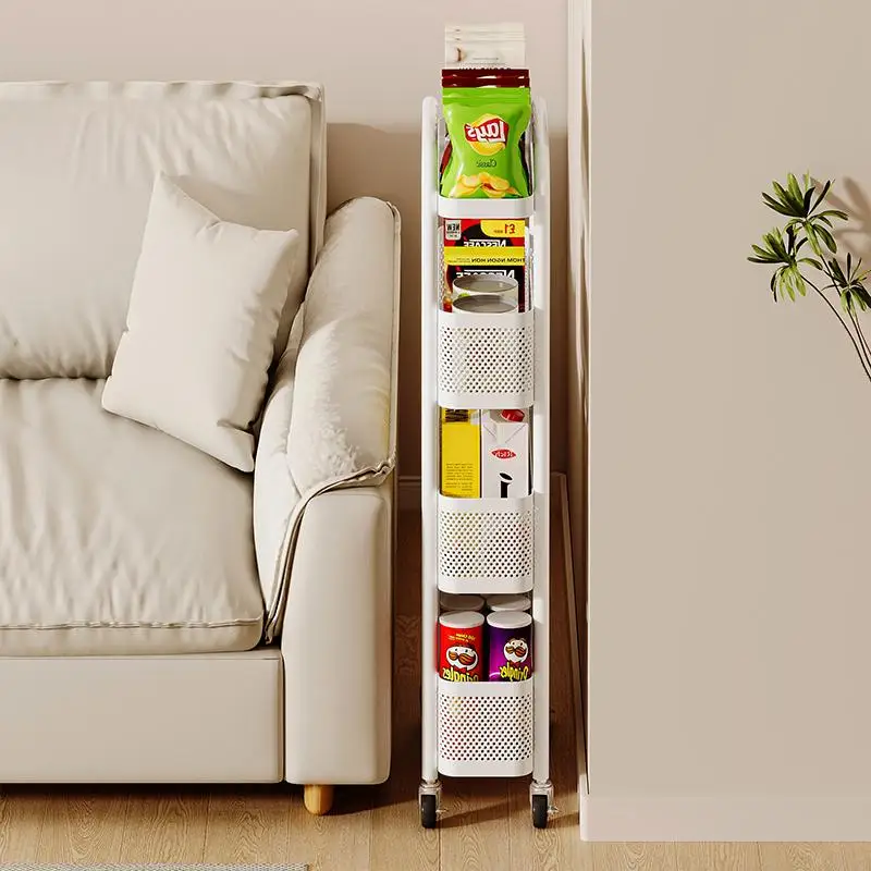 

Shelf multi-layer living room sofa edge crevice movable trolley household ultra-thin extremely narrow snack storage shelf