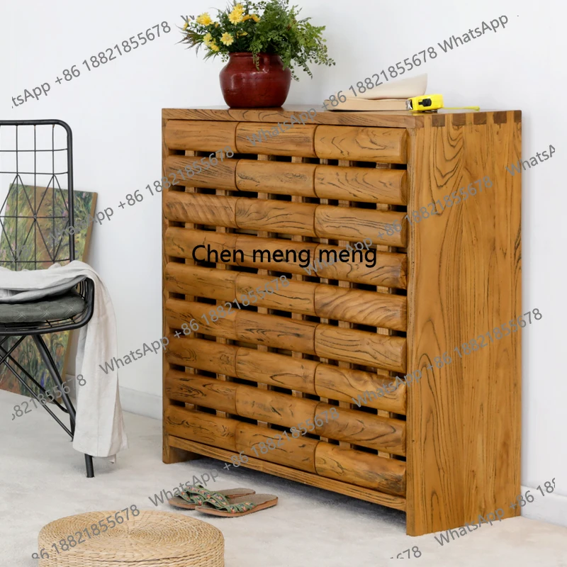 

Old Elm Wood Solid Large Capacity Shoe Cabinet for Home Modern Simple Entryway Natural Wood Shoe Rack Hallway Storage Cabinet