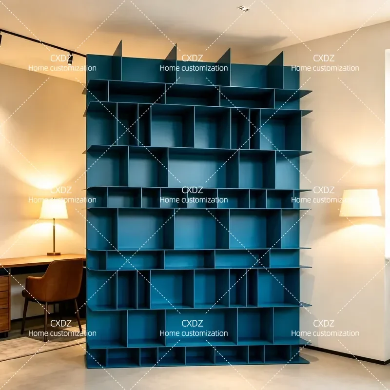 Sapphire Blue Matte Wall Mounted Bookcase Floor Cabinet Irregular Bookshelf Full Wall Storage Unit Customizable Hanging Shelf