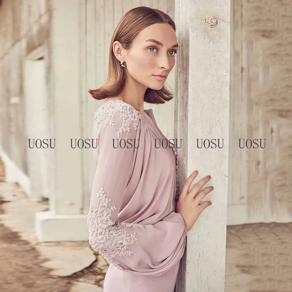 Lavender Evening Dress for Women 2023 Long Sleeves Mermaid Mother of the Bride  Applique V Neck Elegant Wedding Guest Gowns