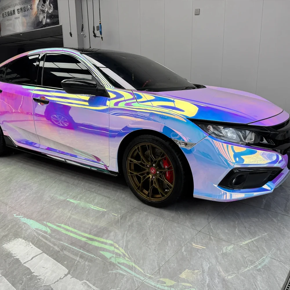 135/50cm*18m Wrap Iridescent White Holographic Rainbow Chrome Vinyl Car Wrap Film Sticker Adhesive Vinyl Car Wrapping Stickers
