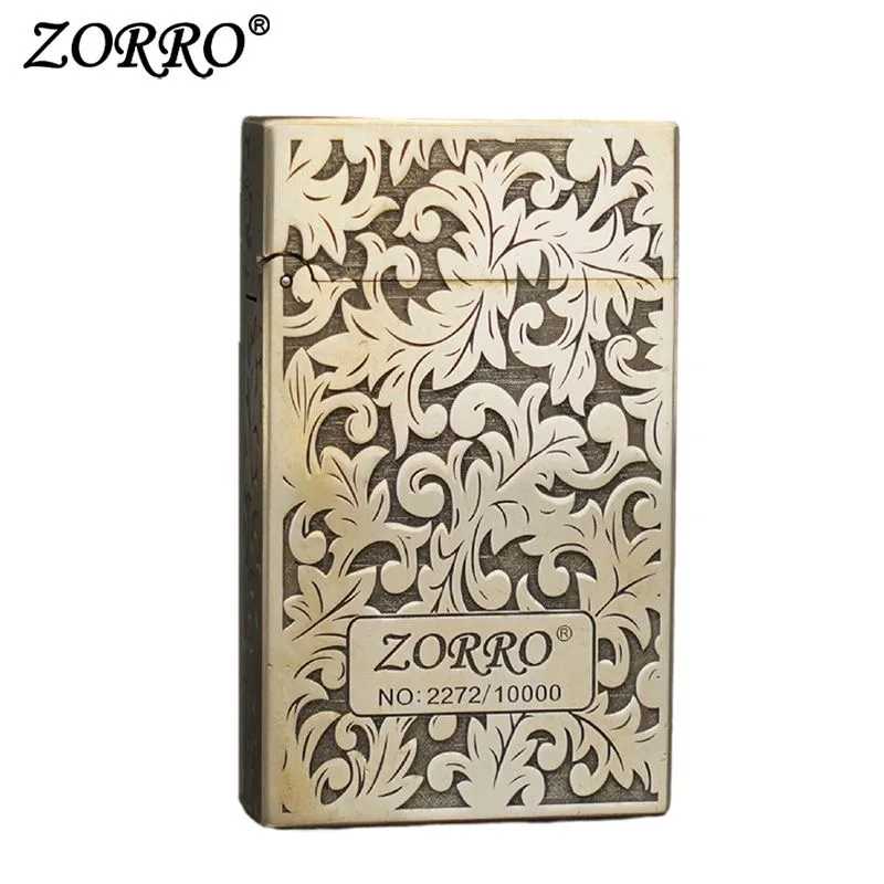 ZORRO Kerosene Lighter Five Sides Engraved Sugar Grass Bright Tone Brass Personalized Windproof Lighter Men\'s Gift