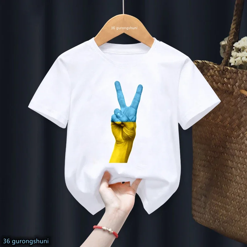 Summer Kid Short Sleeve T Shirt White Base 3D Ukraine Flag Heart Print Loose Fit Casual Daily Top National Love Symbol Kid Tee