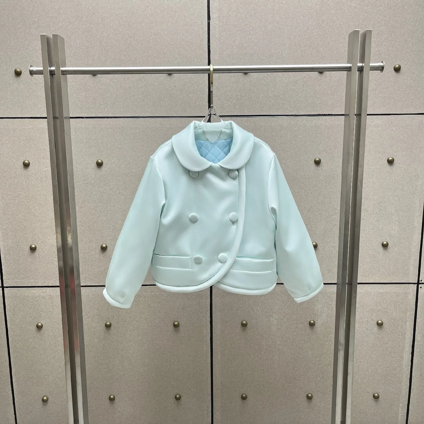 2026 Women's Cute Peter Pan Collar Padded Jacket Short Double Breasted Cotton Coat Winter Warm Quilted Outerwear