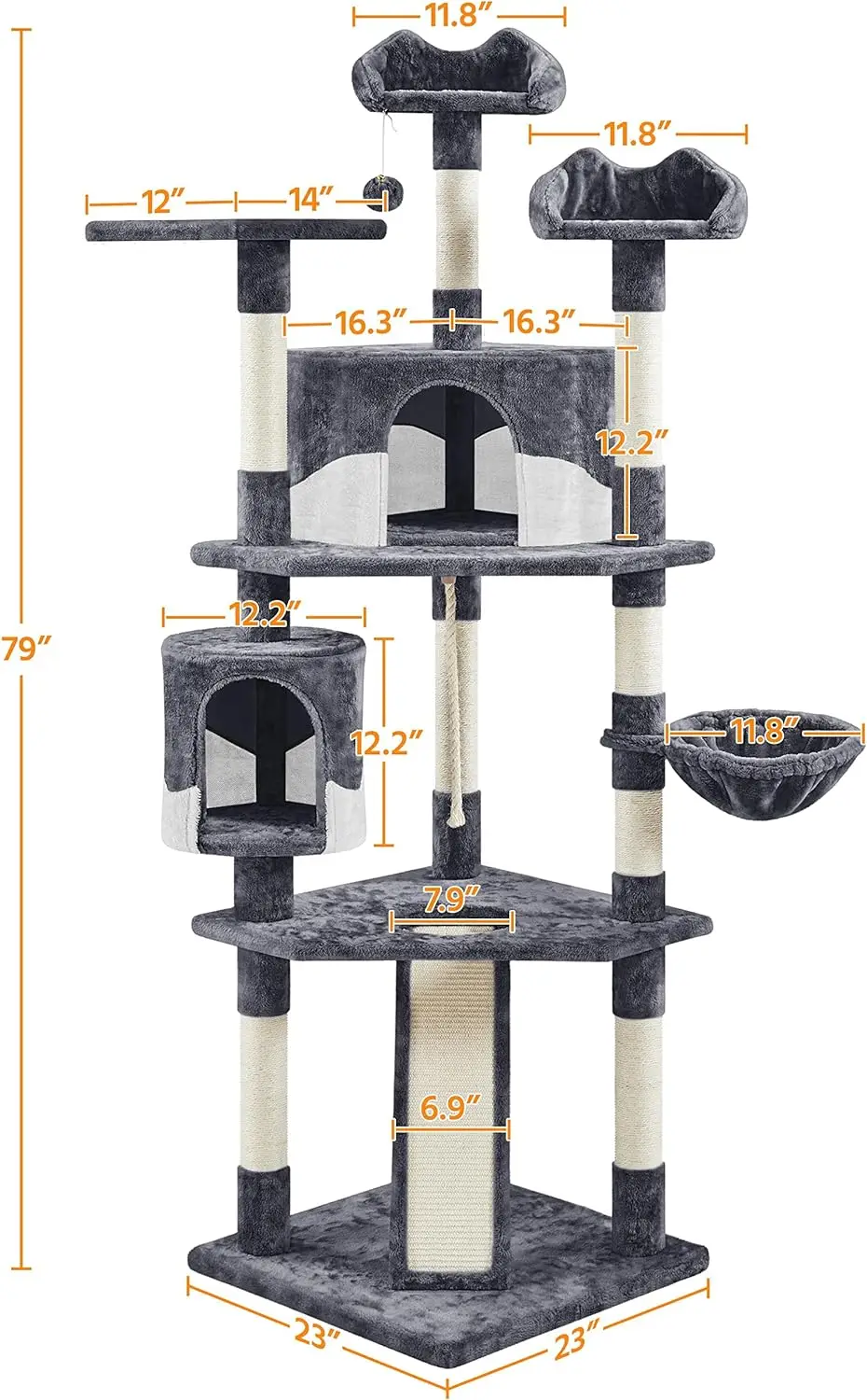 Multi story cat tree indoor cat tower with sisal covered grab poles, plush bass and kittens, cat and pet apartments