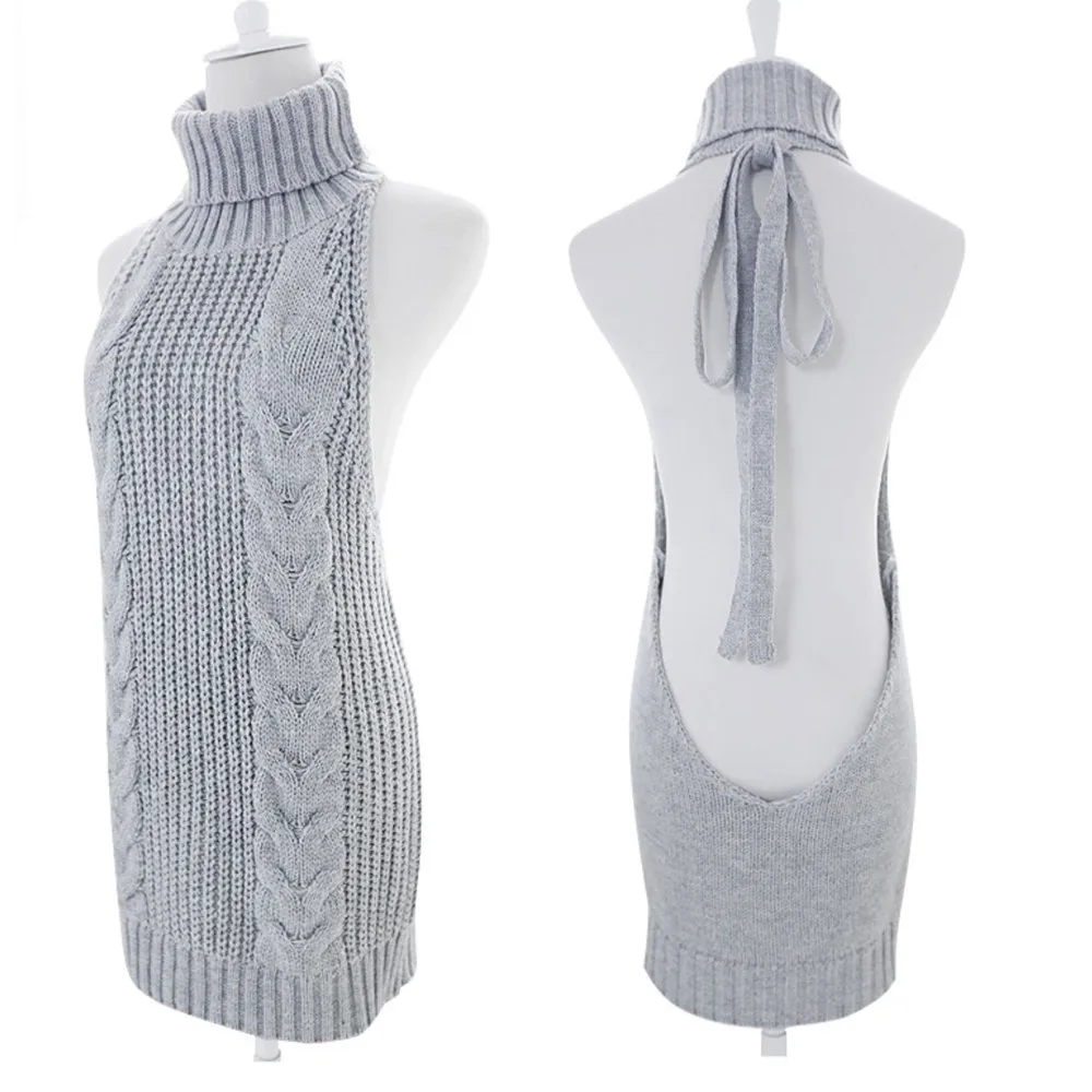 High Necked Backless Sweater Sleeping Dress Solid Color Fashion Female Lingerie Turtleneck Porno Outfits Women Bodycon Skirt