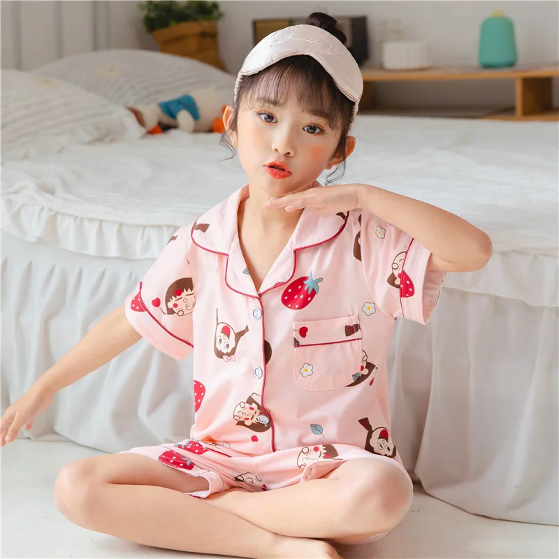 Girls Summer Short Sleeve Button Down Lounge Wear Kids Pajamas Sets Princess Baby Nightwear Kids Clothes Pijamas Infantil Pjs