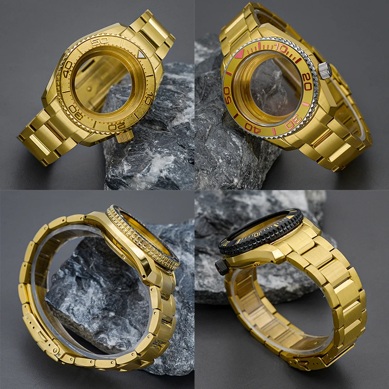 Gold Watch Case Bracelet  Fit NH34 NH35 NH36 Movement SPB185 SPB187 316L Stainless Steel 200M Waterproof Sapphire Glass Parts