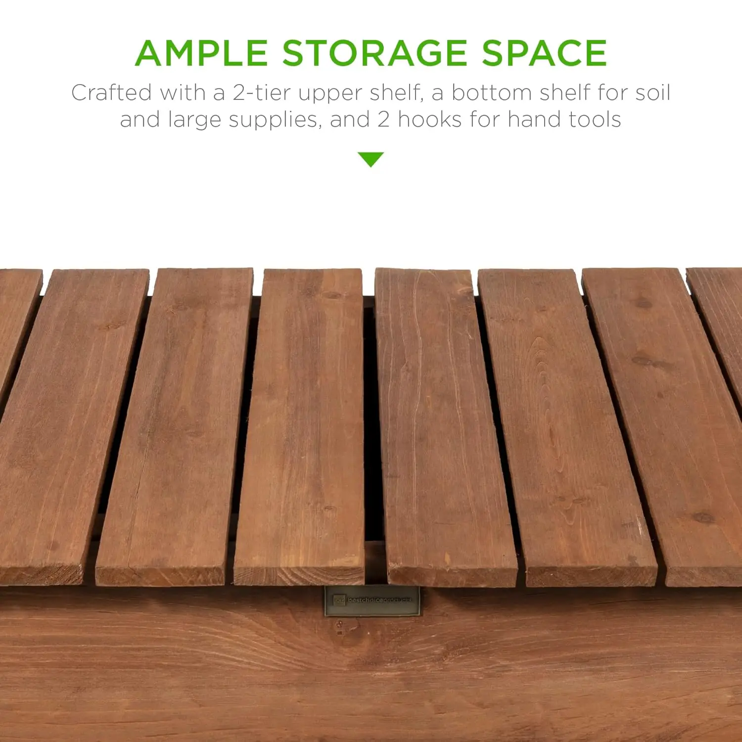 مقعد متنقل للحديقة، طاولة محطة عمل خشبية خارجية مع سطح منزلق، 4 عجلات قفل، حوض جاف للطعام، مقاس S