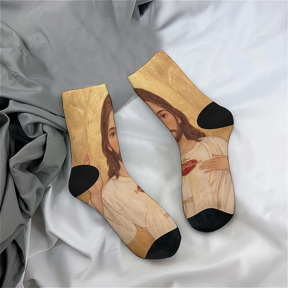 Patrón de estampado de Jesús retro unisex Tendencia de moda suave y transpirable Calcetines bajos versátiles Accesorios adecuados para regalos navideños