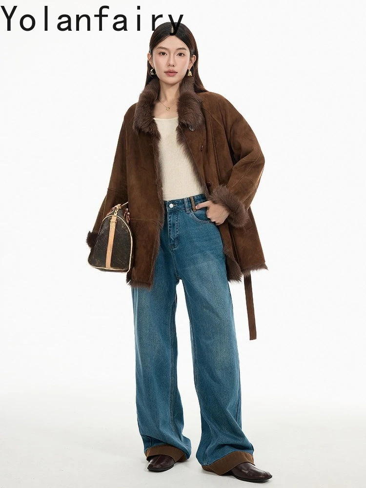YOLANFAIRY High-end 100% Real Fur Coats Woman Luxury Winter High Quality 100% Natural Sheepskin Shearling Jacket Abrigos 2026