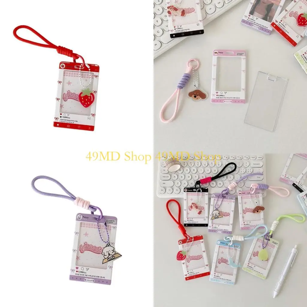 

49MD Держатель для фотокарт с брелком Держатель для удостоверения личности Подвесной брелок для удостоверения личности Рукава