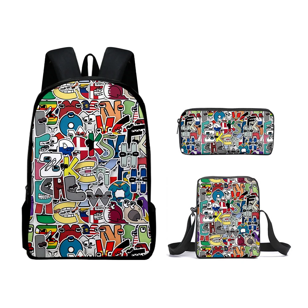 Harajuku Popular Alphabet Lore 3D Print 3pcs/Set pupil School Bags Laptop Daypack Backpack Inclined shoulder bag Pencil Case