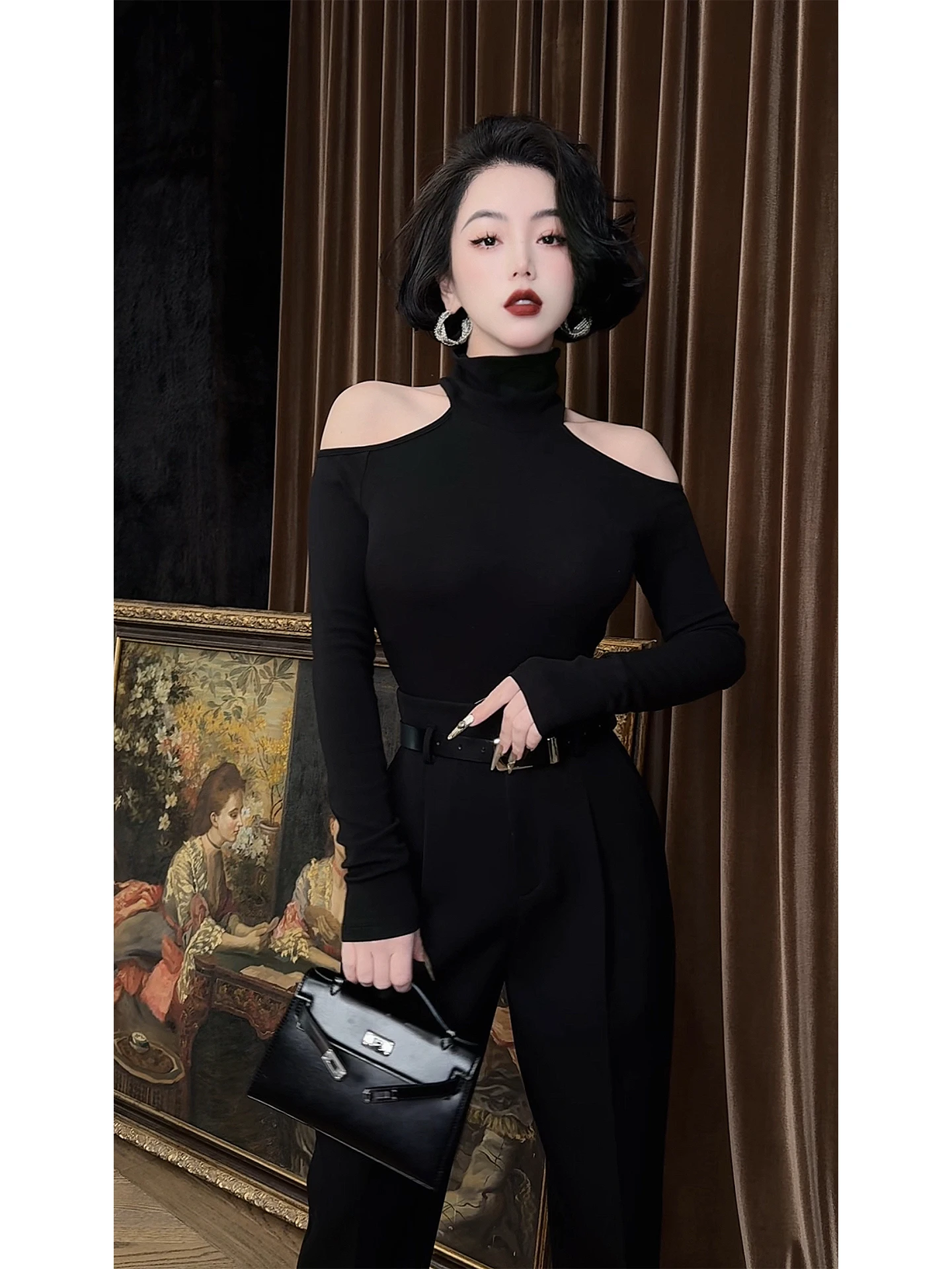 

Sexy High Ne Base irt Women's New 2025 off oulder Knitted Top Soft Fit Sle Daily Wear Elastic Long Sve Pure Color