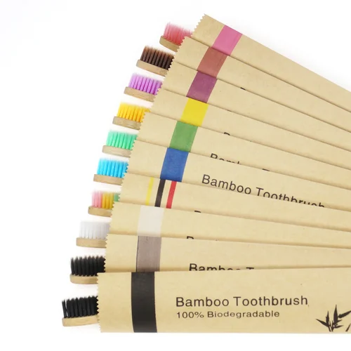 Imagen 2 del producto 10/20/50/100/150 Uds. Cepillo de dientes de bambú para niños cerdas de fibra suave cepillo de dientes biodegradable respetuoso con el medio ambiente para niños