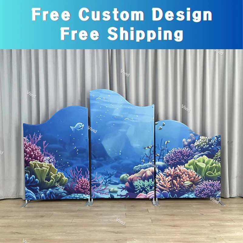 Wave Arch Backdrop Frame Set of 3 Customizable Printed Curtains For Birthday Party Baby Wedding Photo Studio Decoration