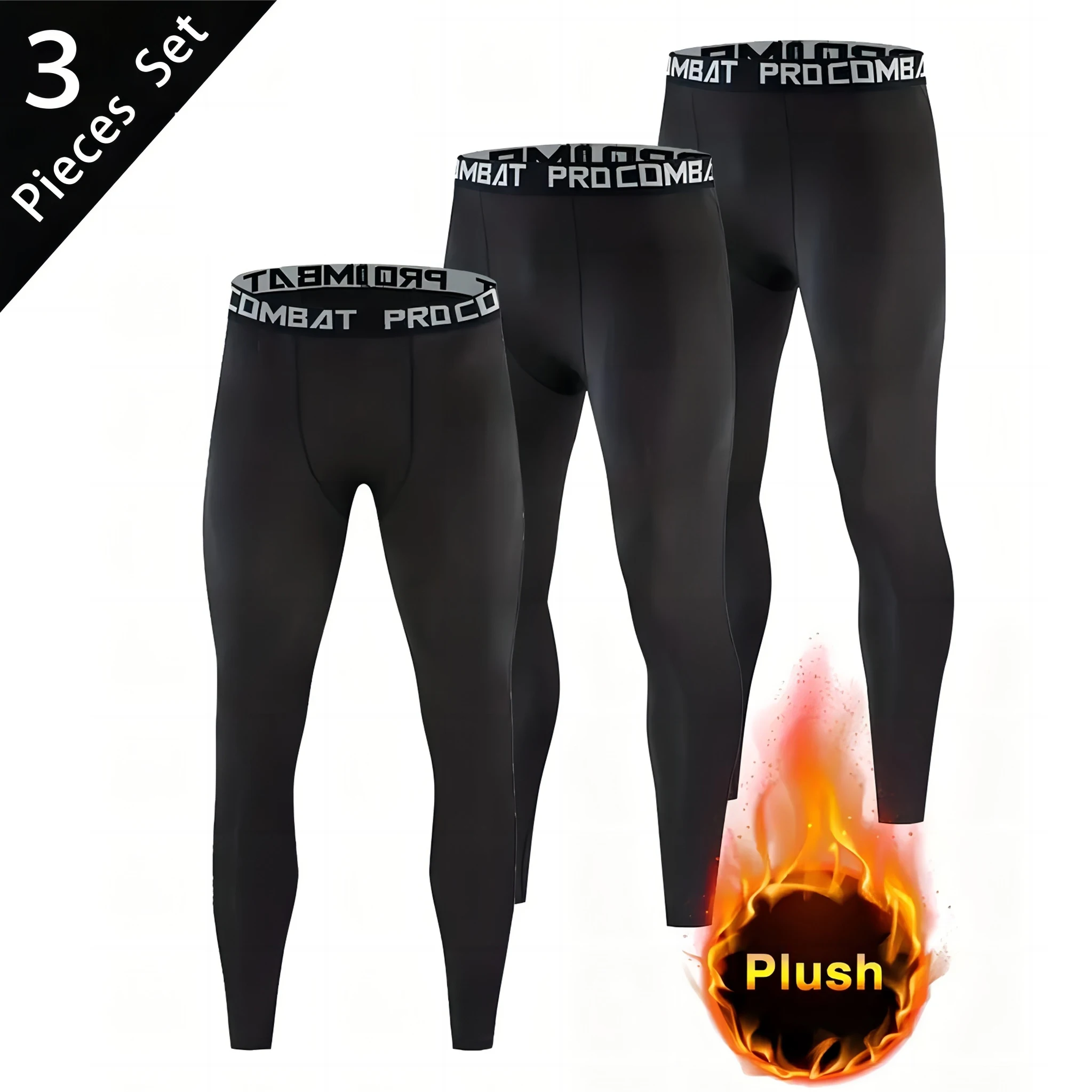 3pcs Men's Thickened Warm Pants Men Thermal Long Johns For Fitness Workout & Running Sports Leggings Tights Compression Pants