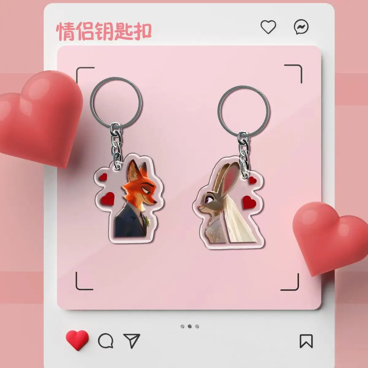 

Zootopia 2 Movie Peripherals Couple Keychain Judy Marry Nick Acrylic Ring Ins Styles Fox Nick Accessory Officer Bunny Judy Toys