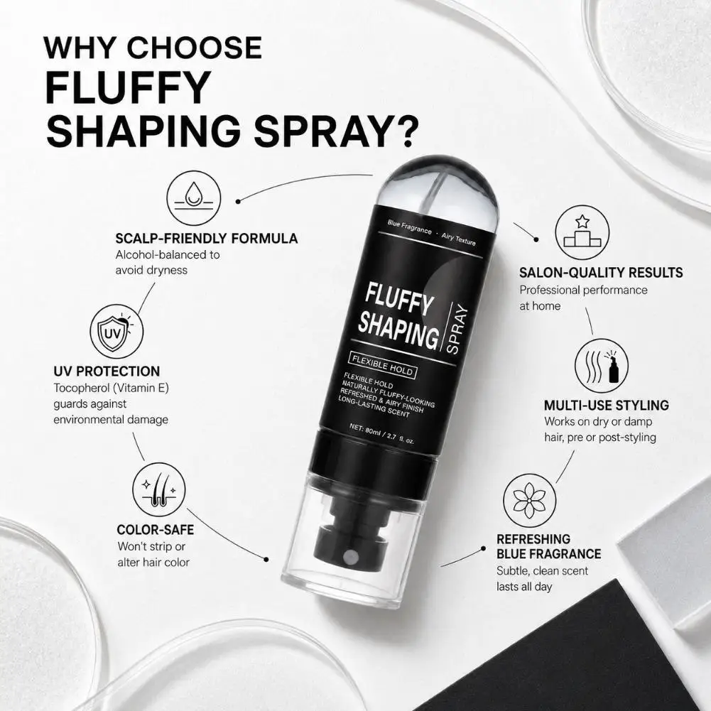 Hair Fluffy Shaping Spray Blue Fragrance Anti Frizz For Natural Voluminous Hairstyle Light Air Texture LongLasting Hair Styling