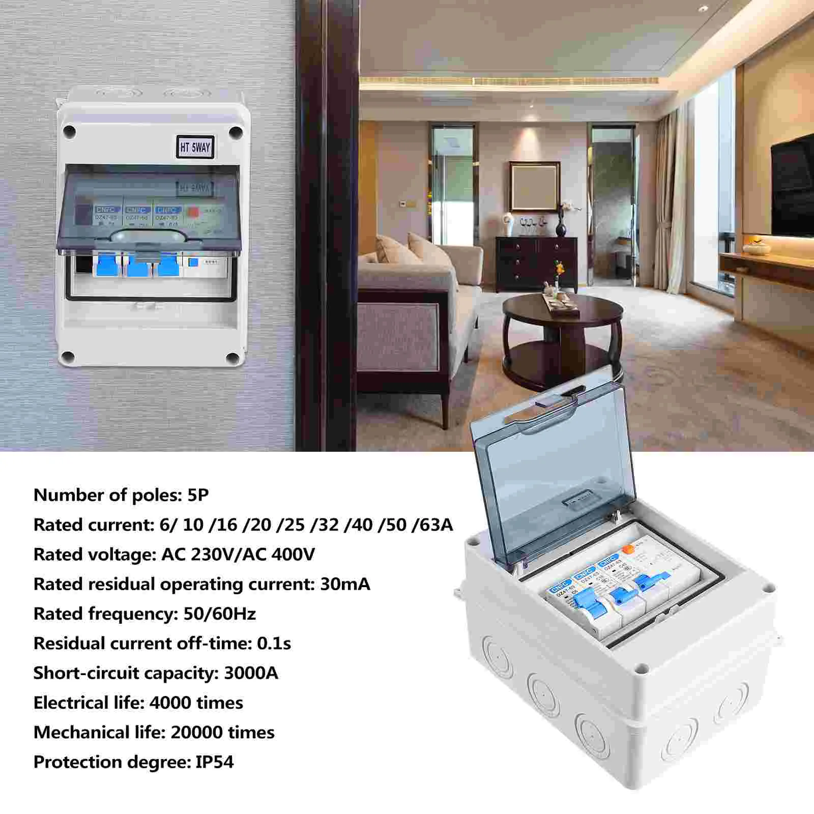 Leakage Protector Circuit Breaker Dc Strip IP54 Miniature Way Box