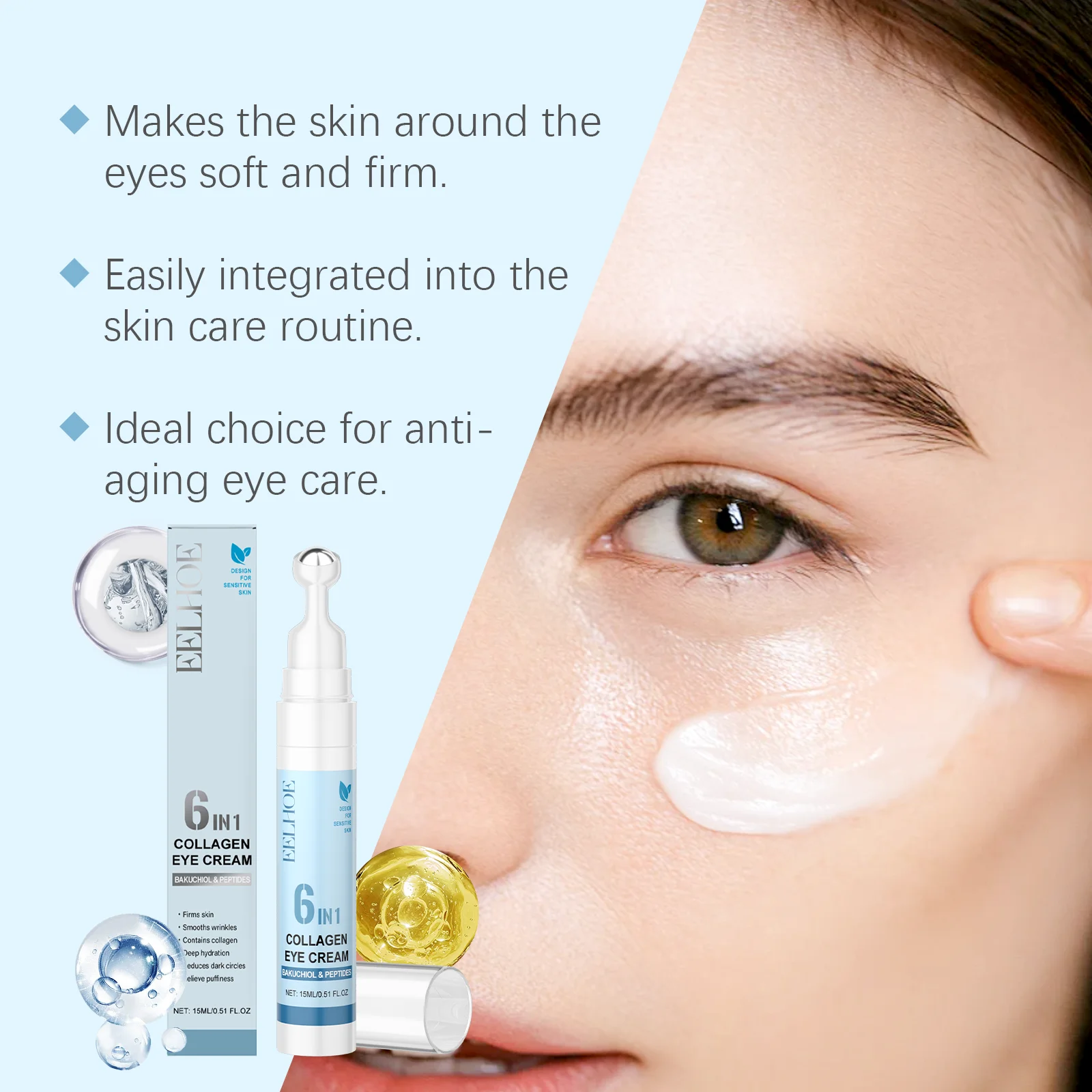 Crème éclaircissante pour les yeux, Anti-poches, estompe les ridules, raffermissant, hydratant, soin sous les yeux, collagène