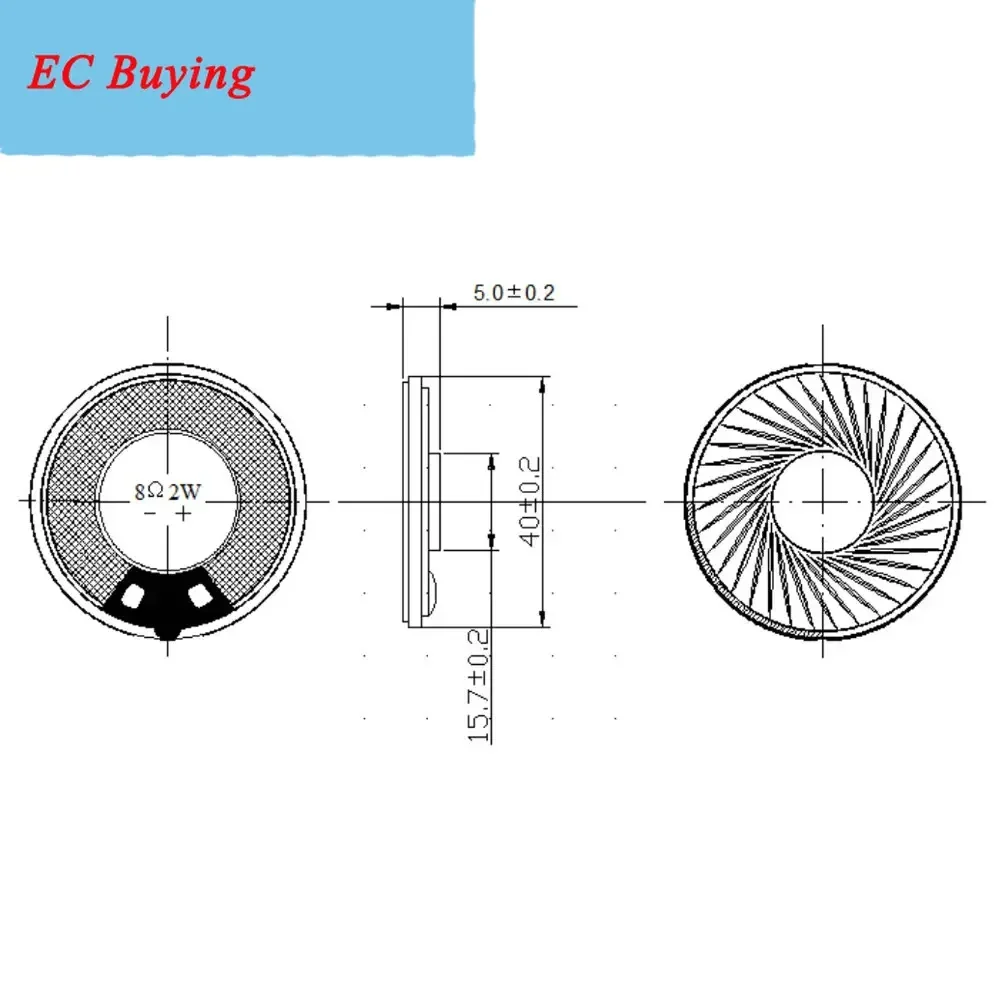 2 قطعة 40 مللي متر 8Ohm 2 واط الحديد حالة المغناطيس الداخلي المتكلم رقيقة جدا 40*5 مللي متر قطر 40 مللي متر 8 أوم 2 واط بصوت عال المتكلم مكبر الصوت #2