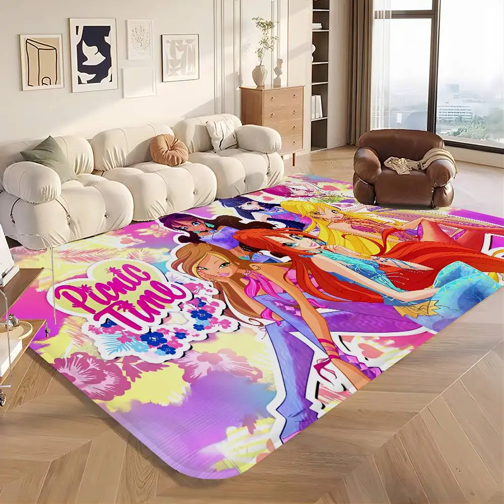 Girl-W-Winx Catoon Clubs Entrance Door Mat Washable Non-Slip Living Room Sofa Chairs Area Mat Kitchen Welcome Doormat