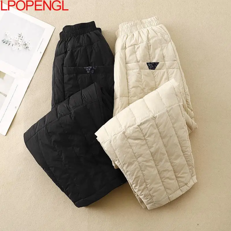Fashion Retro Thickened Padded Warm Trousers Autumn And Winter New Cotton And Linen Women\'s Quilted Elastic Waist Harem Pants