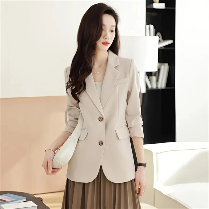 

Solid color Female jackets 2023 Spring And Autumn New Suit Jacket Female Relaxed Fashion Temperament On Thin Lining Blazer Black