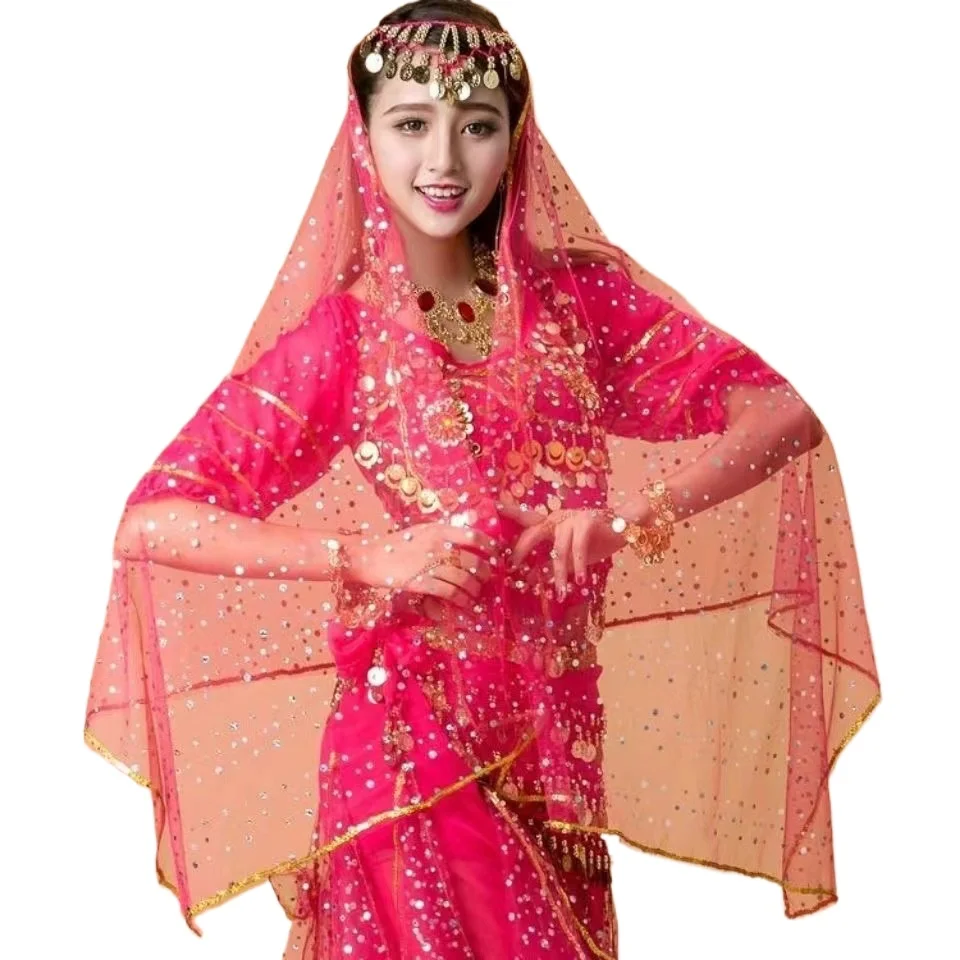 Indian Dance Head Scarf Head Dupattas Chain Adult Belly Dance Performance Costume Headwear Tassel 140cmx70cm