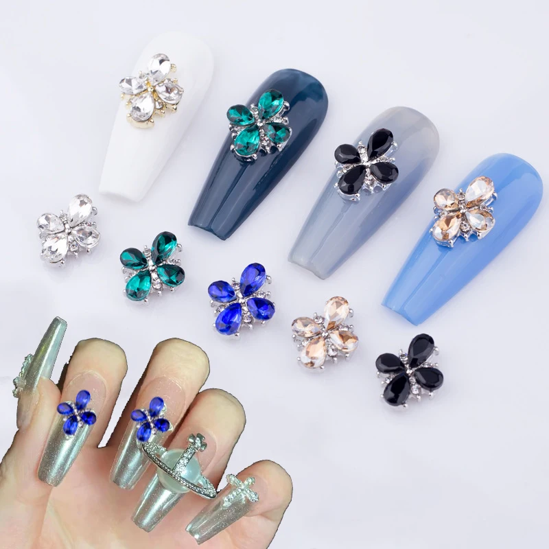 20Pcs 3D Cross Flowers Nail Charms  Crystal Charms for Nail Art Designs Metal Nail Art Rhinestones for Women Nail Ornaments