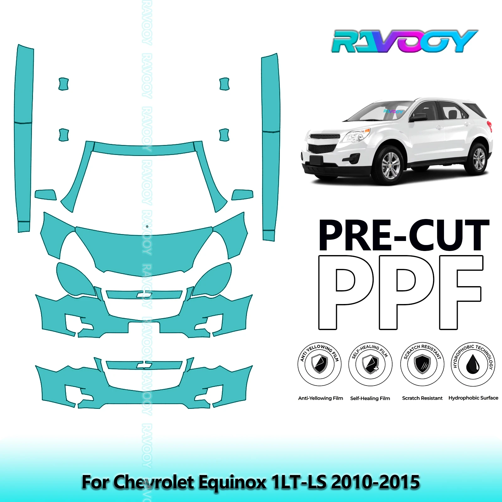 

8.5Mil Precut Paint Protection Film PPF Clear Bra Front Kit+Rockers For Chevrolet Equinox 1LT-LS 2010-2015