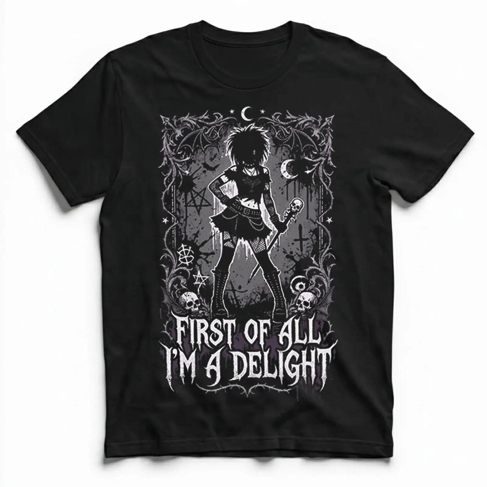 Goth Girl First Of All Im A Delight Emo T Shirt Alt Aesthetic Pastel vintage Washed Casual Slightly designer clothes fashion