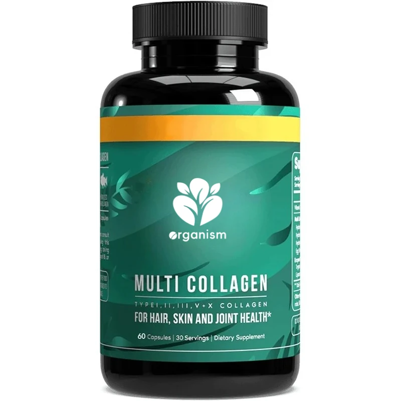 

60 капсул композитных таблеток с коллагеном (тип I, II, III, V, X), содержащий витамин С, подходит для волос, кожи и ногтей.