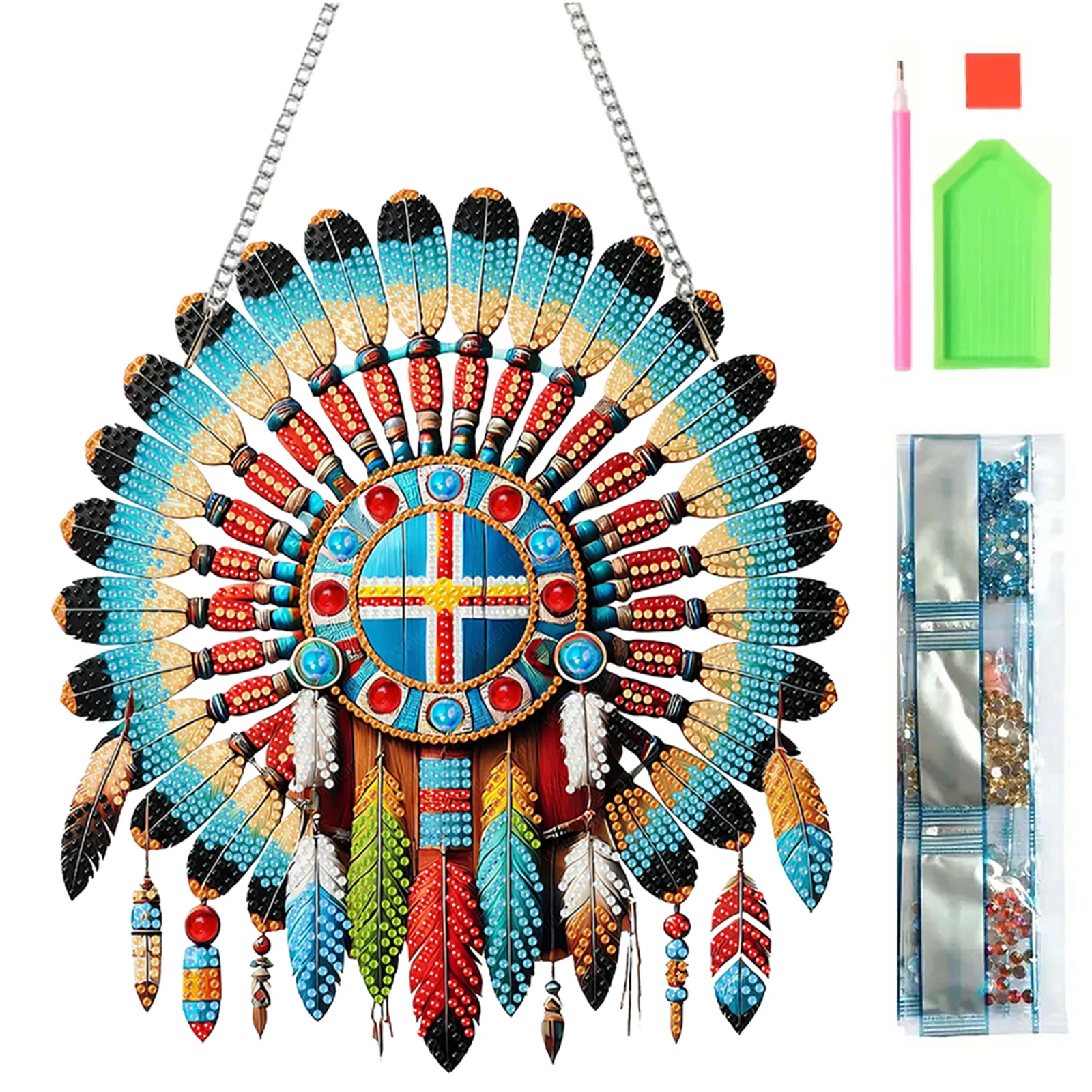 

Специальная форма, щит в этническом стиле, 5D DIY, алмазная живопись, подвеска в горошек, DIY Алмазная художественная подвеска, комплект для декора садового окна