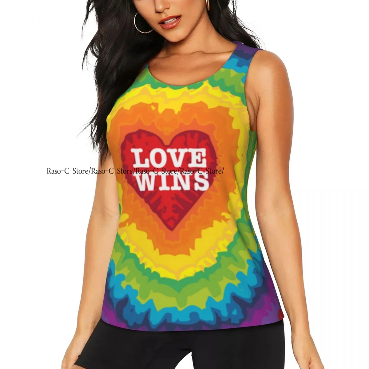 Women Sexy Vest Love Wins Rainbow Illustration Sleeveless Round Neck Tank Tops Female Casual Basic Camisole