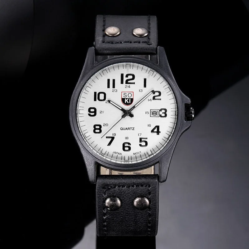 Men's Quartz Leather Strap Wristwatch, Stylish