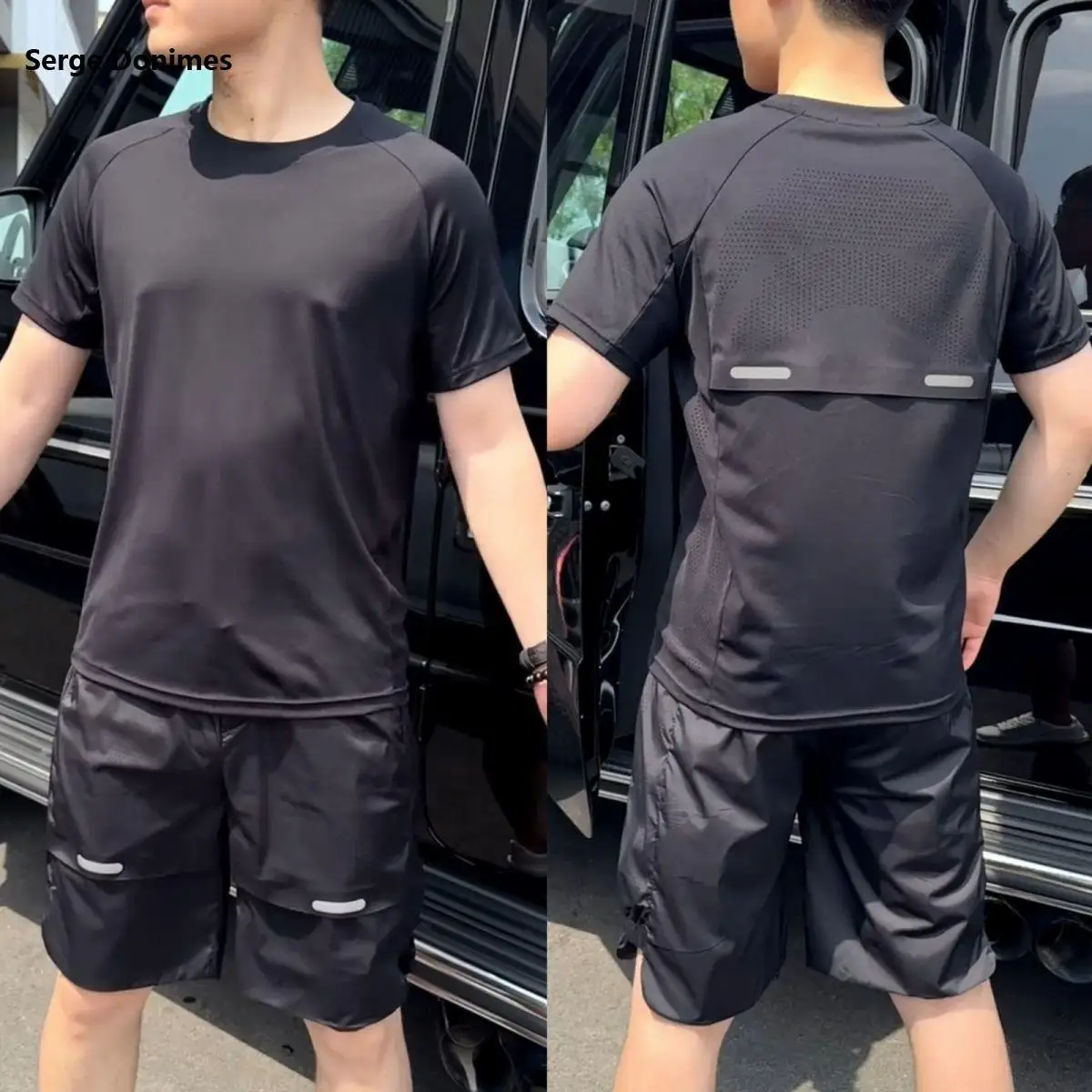 Summer Hollow Ice Silk Quick-drying Set Men's Tide Brand Breathable Solid Color Shorts Mesh Thin Loose Casual Two-piece Set