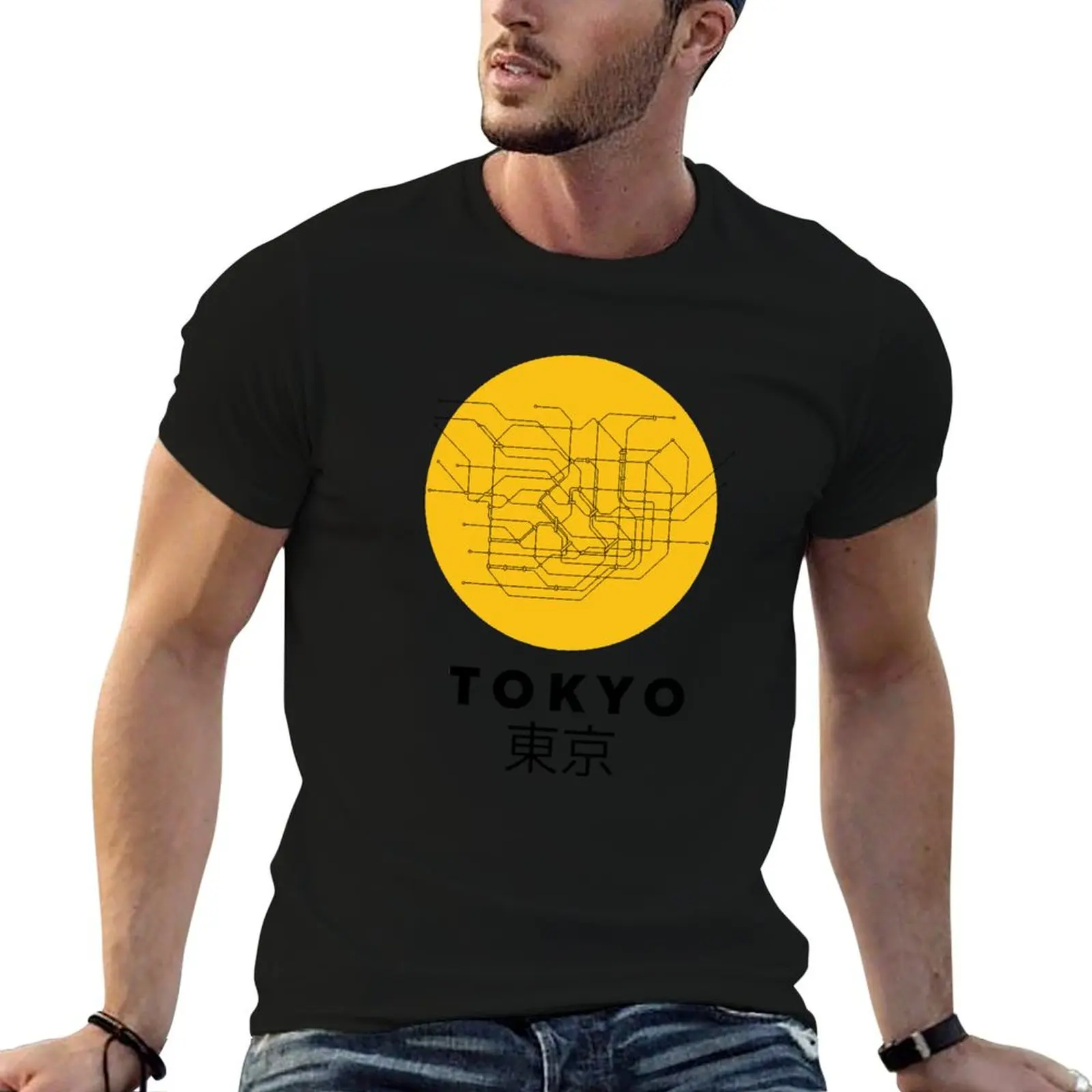 

Tokyo Yellow Subway Map Graphic Art T-Shirt cotton t shirt pack t shirts for man graphic tees T-Shirt
