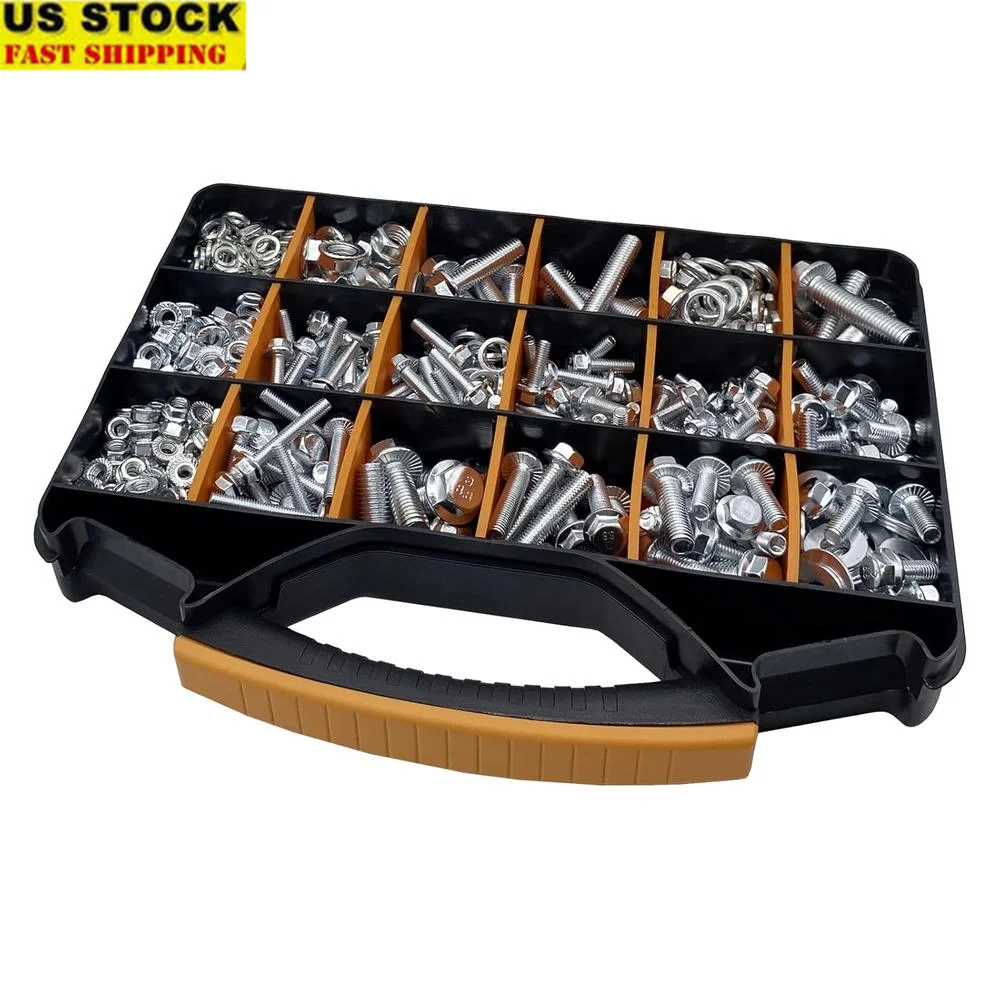 820pcs Metric Flange Bolt Hex Nut Assortment M6 M8 M10 M12 16 Sizes High Strength Alloy Steel Kit DIY and Construction