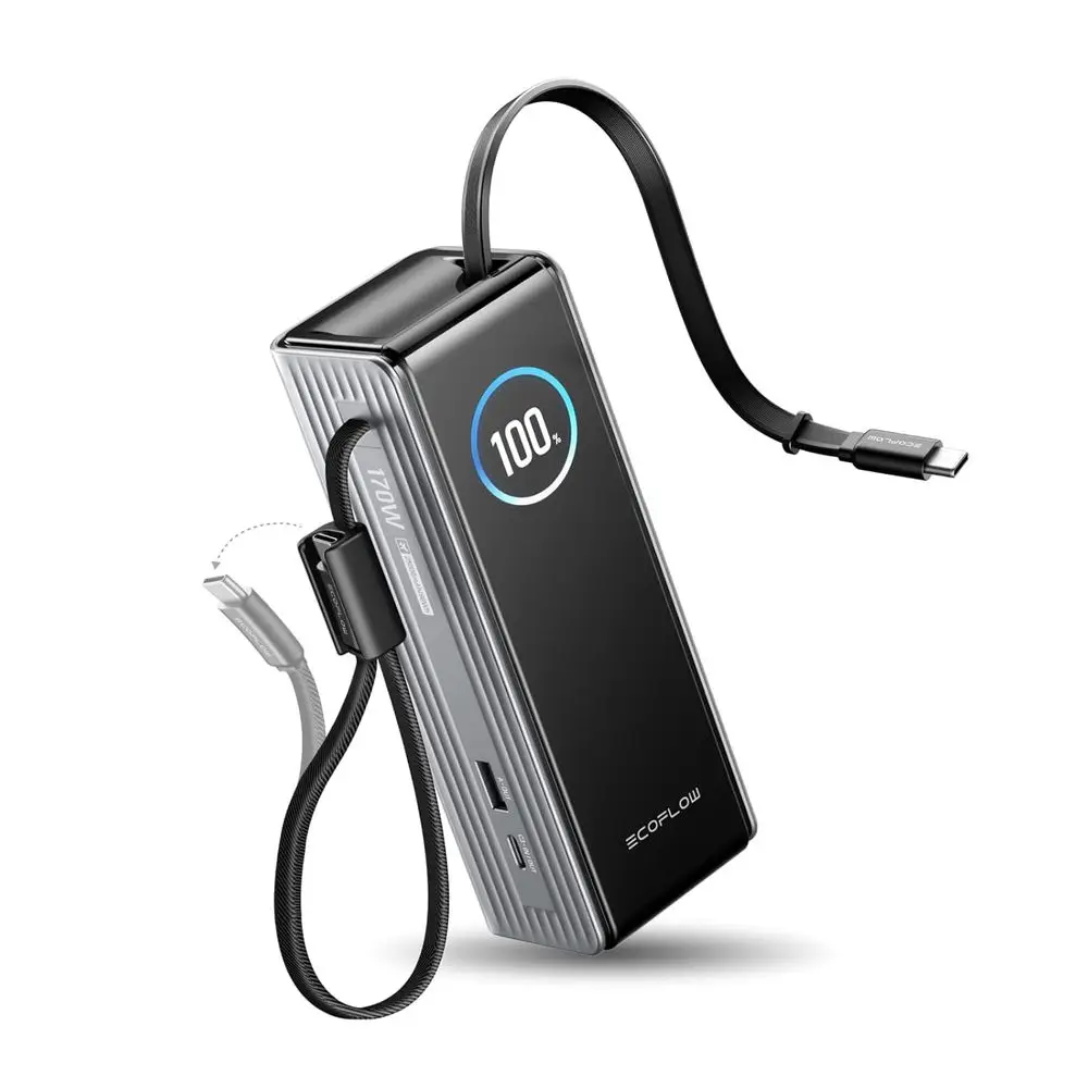

25000mAh Portable Power Bank with Triple 100W USB-C Ports, Retractable Cables, Compatible with MacBook Pro 17/16, iPad, and More