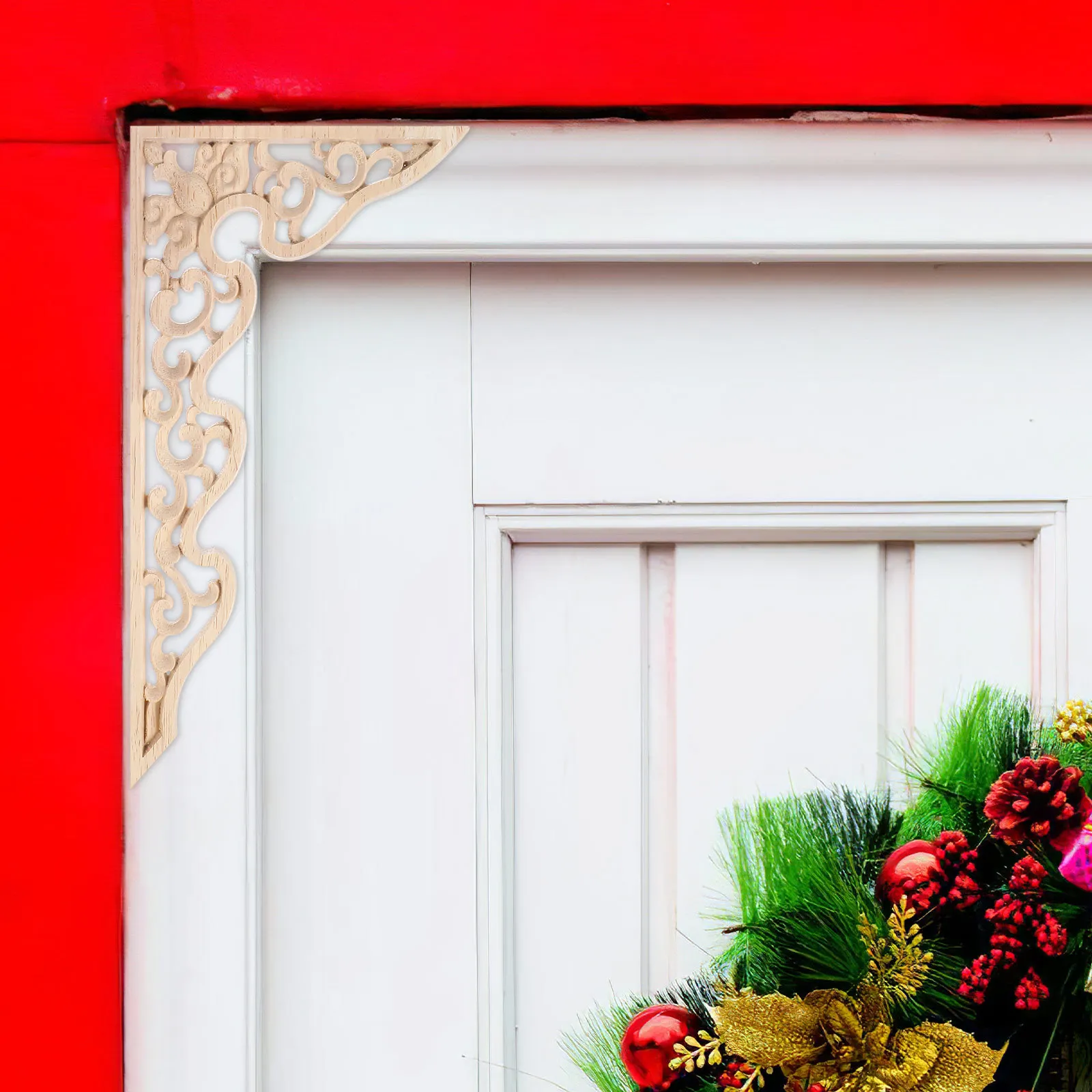 

2Pcs Wooden Applique Carved Wood Onlay for Home Decor Doors Cabinets Beds Windows Mirrors Decoration Wood Carved Onlay